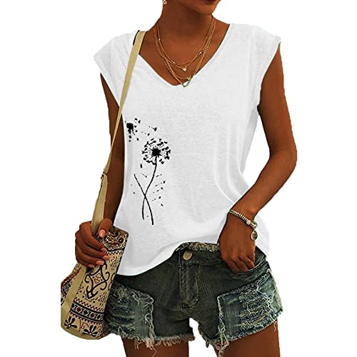 Damen-T-Shirt mit Flügelärmeln Sommer-Tanktop schlicht lässig lockere Passform Blusen Tops Lässiges Loses T-Shirt Bluse Damen Elegant Ärmellose von pvucpot