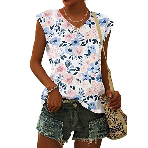 Damen-T-Shirt mit Flügelärmeln Sommer-Tanktop schlicht lässig lockere Passform Blusen Tops Lässiges Loses T-Shirt von pvucpot