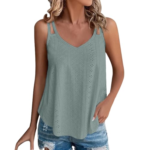 Damen Tank Top Sommer Spaghetti Cami Oberteile Ärmellose Rundhalsausschnitt Shirt Blusen Tops von pvucpot