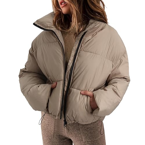 Daunenjacke Damen Winter Kurz Puffer 3/4 Jacke Cropped Jacke Daunen Crop Winterjacke Bauchfrei Bauchfrei Wintermantal Winterparka üBergangsmantel Parka Fleecejacke Steppjacke Outdoorjacke Daunenjacke von pvucpot