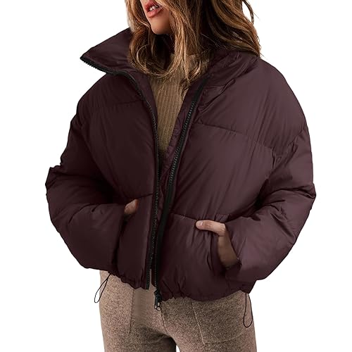 Daunenjacke Damen Winter Kurz Puffer 3/4 Jacke Cropped Jacke Daunen Crop Winterjacke Bauchfrei Bauchfrei Wintermantal Winterparka üBergangsmantel Parka Fleecejacke Steppjacke Outdoorjacke Daunenjacke von pvucpot