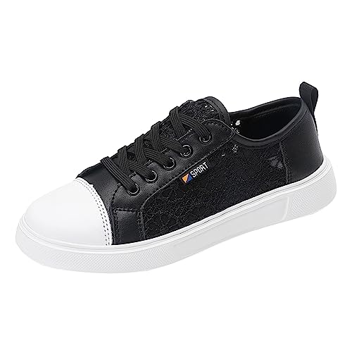 Freizeitschuhe Damen Bestickte Sneaker Spitze Atmungsaktive Stoffschuhe Elegante Frauen Schnürhalbschuhe Laufschuhe Leicht Sportlich Flache Schuhe Walkingschuhe Basic von pvucpot