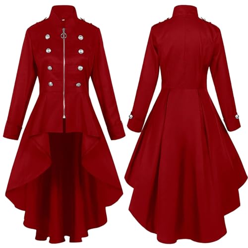 Gothic Mantel Damen mit Spitze,Steampunk Damen Jacke,Mittelalter Kostüm Damen Frack Gehrock Smoking Steam Punk Gotisch Unregelmäßiger Saum Mittelalterlich Kleidung Halloween Karneval Kostüm Tutu von pvucpot