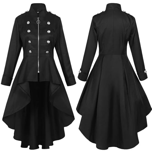 Gothic Mantel Damen mit Spitze,Steampunk Damen Jacke,Mittelalter Kostüm Damen Frack Gehrock Smoking Steam Punk Gotisch Unregelmäßiger Saum Mittelalterlich Kleidung Halloween Karneval Kostüm Tutu von pvucpot