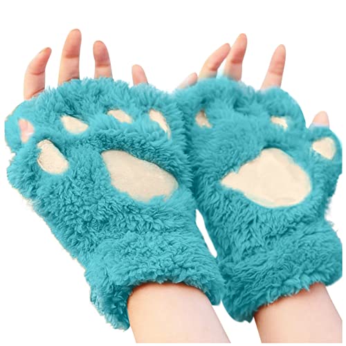 Halbhandschuhe Fingerlos Handschuhe Damen Mädchen Plüsch Halb Handschuhe dicken warmen Fingerhandschue Cartoon Tier Bär Katze Krallen Winterhandschuhe von pvucpot