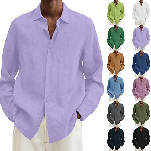 Hemd Herren Baumwolle Leinenhemden Langarm Herren Hemd Langarm Herren Freizeithemden Einfarbige Baumwolle Leichte Hemden Regular Fit Shirt von pvucpot