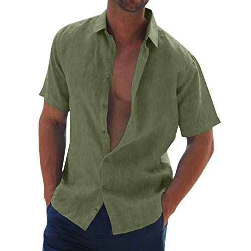 Herren Hemd Kurzarm Leinenhemd Baumwolle Leinen Sommerhemd Button Down Hemd Regular Fit Einfarbig Basic Shirt Buissness Freizeithemd Männer Tops von pvucpot