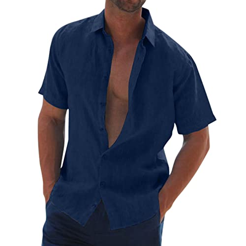 Herren Hemd Kurzarm Leinenhemd Baumwolle Leinen Sommerhemd Button Down Hemd Regular Fit Einfarbig Basic Shirt Buissness Freizeithemd Männer Tops von pvucpot