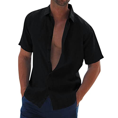 Herren Hemd Kurzarm Leinenhemd Baumwolle Leinen Sommerhemd Button Down Hemd Regular Fit Einfarbig Basic Shirt Buissness Freizeithemd Männer Tops von pvucpot