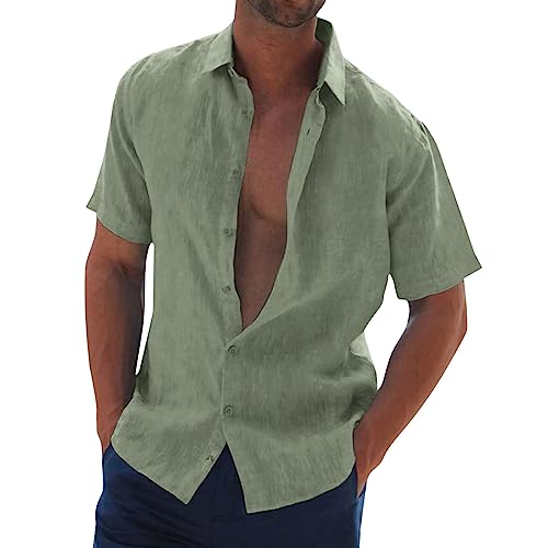 Herren Hemd Kurzarm Leinenhemd Baumwolle Leinen Sommerhemd Button Down Hemd Regular Fit Einfarbig Basic Shirt Buissness Freizeithemd Männer Tops von pvucpot