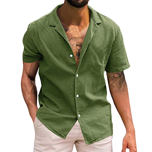 Herren Hemd Kurzarm Leinenhemd Baumwolle Leinen Sommerhemd Button Down Hemd Regular Fit Einfarbig Basic Shirt Buissness Freizeithemd Männer Tops von pvucpot