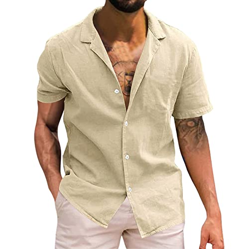 Herren Hemd Kurzarm Leinenhemd Baumwolle Leinen Sommerhemd Button Down Hemd Regular Fit Einfarbig Basic Shirt Buissness Freizeithemd Männer Tops von pvucpot