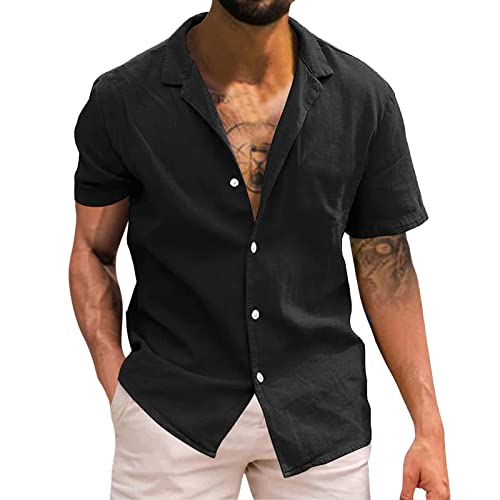 Herren Hemd Kurzarm Leinenhemd Baumwolle Leinen Sommerhemd Button Down Hemd Regular Fit Einfarbig Basic Shirt Buissness Freizeithemd Männer Tops von pvucpot