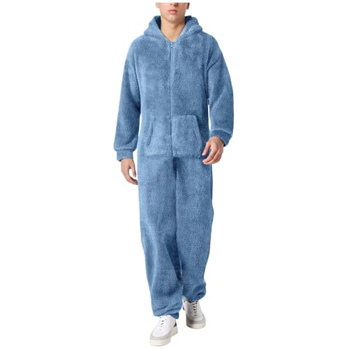 Herren Paar Jumpsuit Kuschelig Lustig Lang Pyjama Reißverschluss Teddy Fleece Einteiler Onesie Schlafanzug Winter Warm Plüsch Overall Schlafoverall Herren Kuschelig Pyjama，Geschenke für Männer von pvucpot