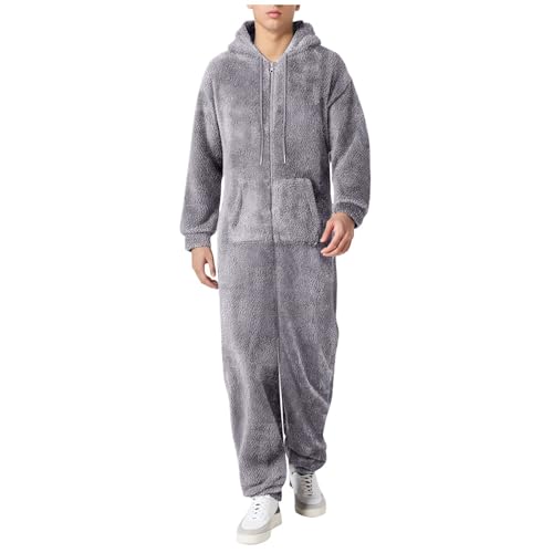 Herren Paar Jumpsuit Kuschelig Lustig Lang Pyjama Winter Warm Plüsch Overall Schlafoverall Reißverschluss Teddy Fleece Einteiler Onesie Einteiler Onesie Schlafanzug，Geschenke für Männer von pvucpot