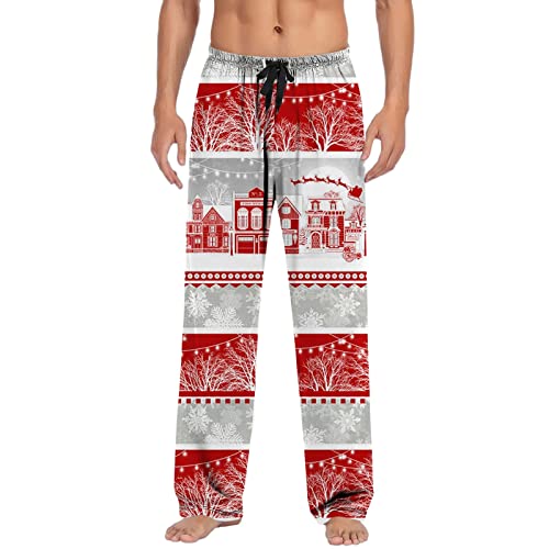 Herren Weihnachten Pyjama Hose Grafik Lounge Hose Schlafhose Kordelzug Elastische Taille für Urlaub mit Taschen Weihnachten Hose Pyjamahose Herren Lang Freizeithosen Freizeithose Pyjamahose Pyjamahose von pvucpot