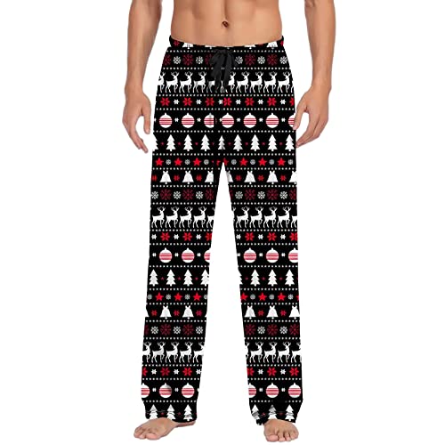 Herren Weihnachten Pyjama Hose Grafik Lounge Hose Schlafhose Kordelzug Elastische Taille für Urlaub mit Taschen Weihnachten Hose Pyjamahose Herren Lang Freizeithosen Freizeithose Pyjamahose Pyjamahose von pvucpot