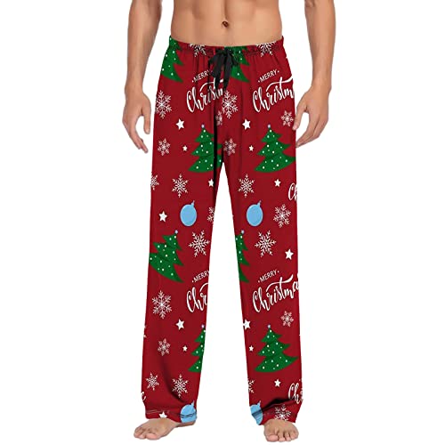 Herren Weihnachten Pyjama Hose Grafik Lounge Hose Schlafhose Kordelzug Elastische Taille für Urlaub mit Taschen Weihnachten Hose Pyjamahose Herren Lang Freizeithosen Freizeithose Pyjamahose Pyjamahose von pvucpot