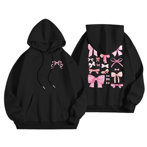 Hoodie Damen Oversize Kapuzenpullover Blumen Brief Backprint Pullover Sweatshirt mit Kapuze Casual Kapuzenpulli mit Taschen Übergangs Hoody Klassisch Langarmshirt Sport Y2k Streetwear Outwear Pullover von pvucpot