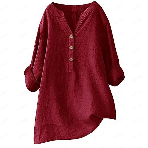 Lange Leinenbluse Damen Bluse Oversize Langarm Shirt Baumwolle Leinen Hemdbluse Elegant Übergröße Longbluse Festliche Oberteil Einfarbig Lose Leinenoberteile Langarmshirt von pvucpot