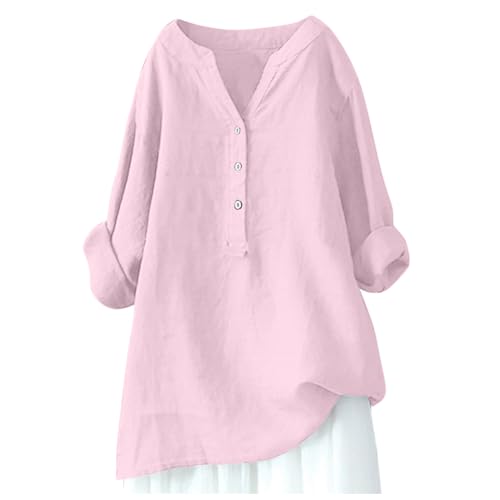 Lange Leinenbluse Damen Bluse Oversize Langarm Shirt Baumwolle Leinen Hemdbluse Elegant Übergröße Longbluse Festliche Oberteil Einfarbig Lose Leinenoberteile Langarmshirt von pvucpot