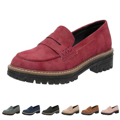 Plateau Sandalen Damen Einfarbige Lederschuhe Retro Loafers rutschfest Sommerschuhe Bequem Walkingschuhe Slip on Lederschuhe Wasserdicht Strandschuhe Freizeit Tanzschuhe Trekkingschuhe Basic von pvucpot