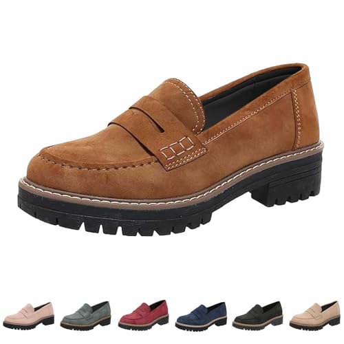 Plateau Sandalen Damen Einfarbige Lederschuhe Retro Loafers rutschfest Sommerschuhe Bequem Walkingschuhe Slip on Lederschuhe Wasserdicht Strandschuhe Freizeit Tanzschuhe Trekkingschuhe Basic von pvucpot