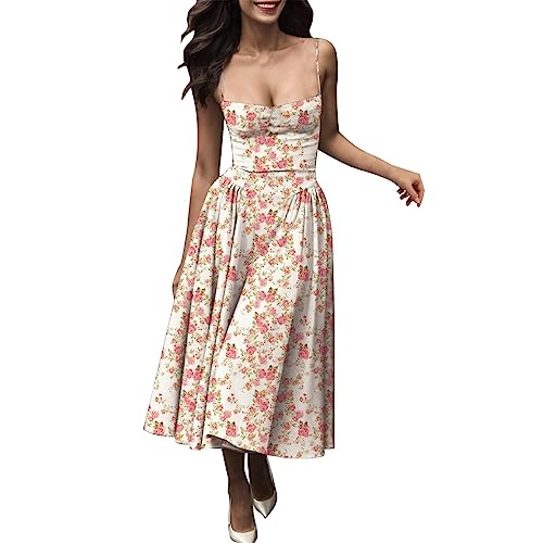 Print Bustier Sundress, Women Spaghetti Strap Maxi Dress Sleeveless Bandage Split Party A-Line Dress Sexy Low Cut Maxi Dress,Printed Strap Corset Dress for Women von pvucpot