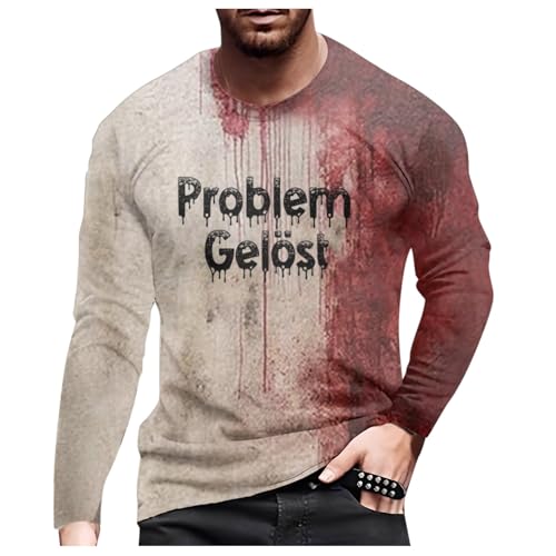 Problem Gelöst Halloween T-Shirt Herren Bloody Kostume Horror Tshirt Blood Graphic Hemd Rundhals Langarm Oberteile Oversized Halloween Shirt mit blutigem Fun T-Shirts Halloween Kostüm Gothic von pvucpot