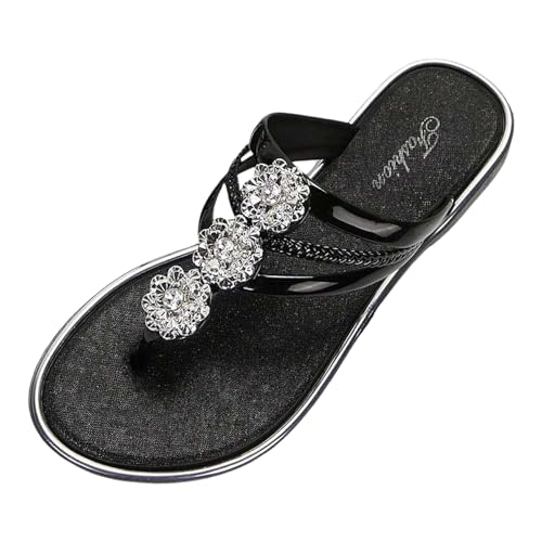 Sandalen Damen Strand Hausschuhe Sommer Freizeit Flip Flops Bohemian Sommerschuhe Flach Zehentrenner mit Strass Basic von pvucpot