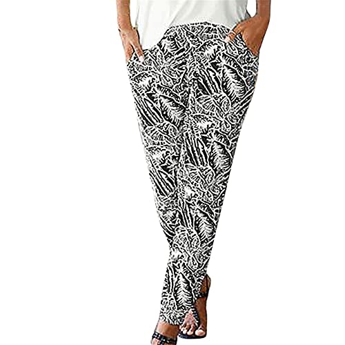 Schlupfhose Damen Sommer, Stoffhose Damen Sommer Haremshose Damen Lange Schlupfhose Boho Strandhose Leinenhose Damen Sommer, Leicht Freizeithose Loose Sommerhose mit Taschen von pvucpot