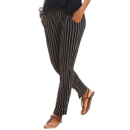 Schlupfhose Damen Sommer, Stoffhose Damen Sommer Haremshose Damen Lange Schlupfhose Boho Strandhose Leinenhose Damen Sommer, Leicht Freizeithose Loose Sommerhose mit Taschen von pvucpot