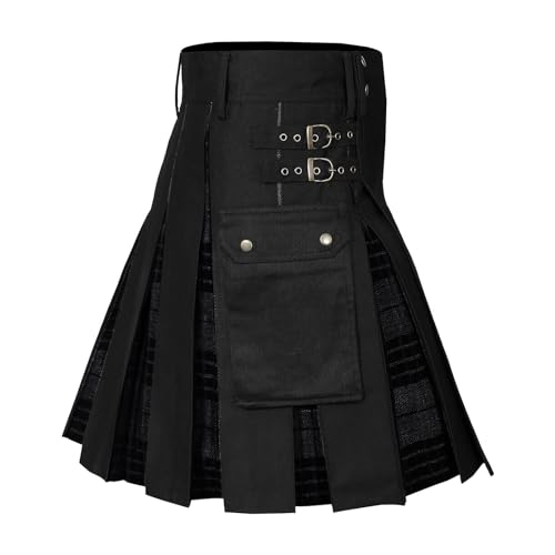 Schottischer Kilt Klassischer Rock Herren Karo Rock mit Taschen kurzer Schottenrock Karierter Kilt Schottischer Klassischer Mit Kontrasttaschen Schottischen Stil Individualität Vintage Party Geschenk von pvucpot