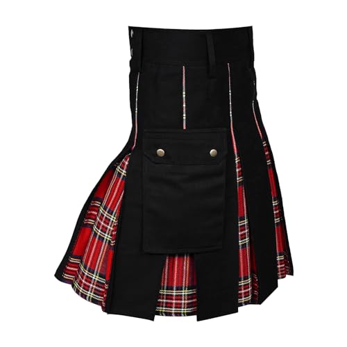 Schottischer Kilt Klassischer Rock Herren Karo Rock mit Taschen kurzer Schottenrock Karierter Kilt Schottischer Klassischer Mit Kontrasttaschen Schottischen Stil Individualität Vintage Party Geschenk von pvucpot