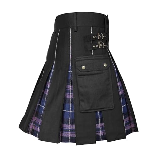 Schottischer Kilt Klassischer Rock Herren Karo Rock mit Taschen kurzer Schottenrock Karierter Kilt Schottischer Klassischer Mit Kontrasttaschen Schottischen Stil Individualität Vintage Party Geschenk von pvucpot