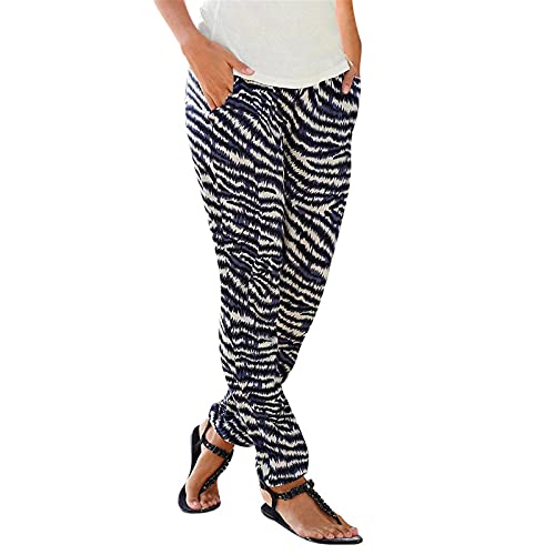 Sommerhose Damen Leicht Strandhose Damen Haremshose Bequem Stoffhose Sommer Freizeithose Luftige Loose Boho Strand Hosen Schlupfhose Strandhosen Schlafanzughose Bunte Lang Hose von pvucpot