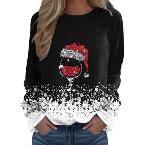 Weihnachtspullover Damen Merry Christmas Sweatshirt Lustig Rudolph Rentier Druck Baumwolle Weihnachten Weihnachts Xmas Pullover Weihnachtspulli Teenager Mädchen Weihnachtsmotiv Rentier Drucken von pvucpot