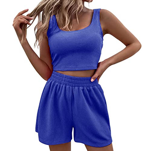 Zweiteiler Damen Sport Outfit Shorts und Top Sets 2 Teilig Sommer Anzug Spaghettiträger Bauchfrei Tops Camisole Crop Tank Tops Kurze Hose Kombi 2-Teiler Home Set Sommerkleidung Outfit von pvucpot