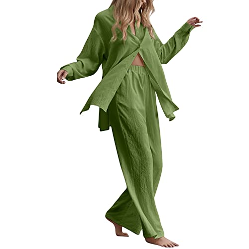 Zweiteiliges Damen Set Aus Sommer Sport Und Freizeit Hosenträger Oberteilen Mit Rundhalsausschnitt Und Hosen Mit Weitem Bein Musselin Set Lockere Und Atmungsaktive Sommer Outfits Leicht Freizeit Hause von pvucpot