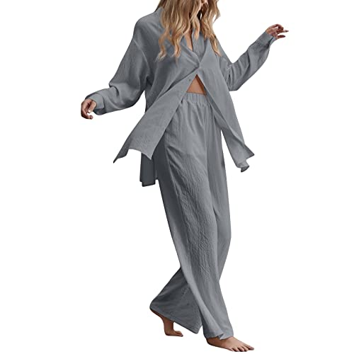 Zweiteiliges Damen Set Aus Sommer Sport Und Freizeit Hosenträger Oberteilen Mit Rundhalsausschnitt Und Hosen Mit Weitem Bein Musselin Set Lockere Und Atmungsaktive Sommer Outfits Leicht Freizeit Hause von pvucpot