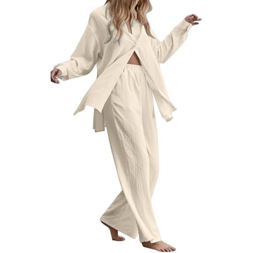 Zweiteiliges Damen Set Aus Sommer Sport Und Freizeit Hosenträger Oberteilen Mit Rundhalsausschnitt Und Hosen Mit Weitem Bein Musselin Set Lockere Und Atmungsaktive Sommer Outfits Leicht Freizeit Hause von pvucpot