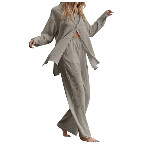 Zweiteiliges Damen Set Aus Sommer Sport Und Freizeit Hosenträger Oberteilen Mit Rundhalsausschnitt Und Hosen Mit Weitem Bein Musselin Set Lockere Und Atmungsaktive Sommer Outfits Leicht Freizeit Hause von pvucpot