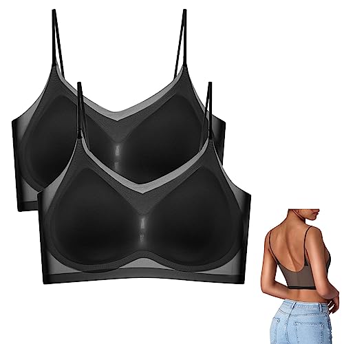 pvucpot 2 Stücke Ultradünn Eisseide Übergröße Komfort BH Sommer Leicht Nahtloser Sport BH Ice Silk Air Seamless Bra Push Up Ohne Bügel BH Atmungsaktiv Gepolstert Schlaf Yoga Slinge BH von pvucpot