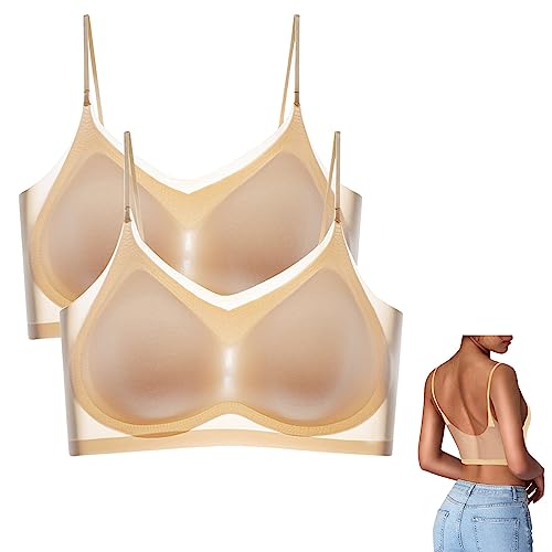 2 Stücke Ultradünn Eisseide Übergröße Komfort BH Sommer Leicht Nahtloser Sport BH Ice Silk Air Seamless Bra Push Up Ohne Bügel BH Atmungsaktiv Gepolstert Schlaf Yoga Slinge BH von pvucpot