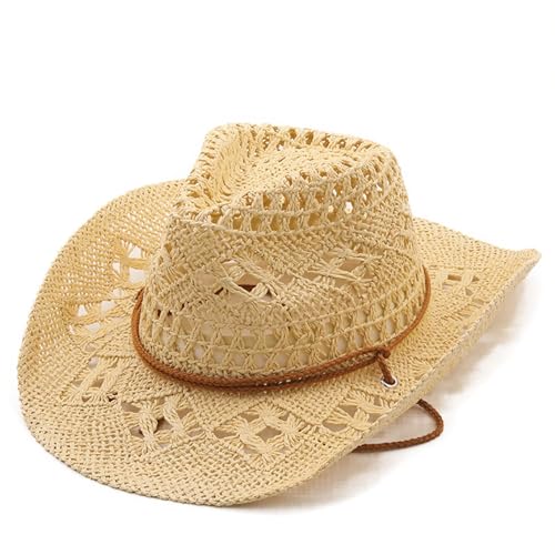 pvucpot Cowboyhut Strohhat Damen Herren Western Cowboy Hut Cowgirl Hüte Panamahut Westernhut Luftiger Sommerhut Sonnenhut Strandhut Texas Hut Leicht Sommerhut Leichter von pvucpot
