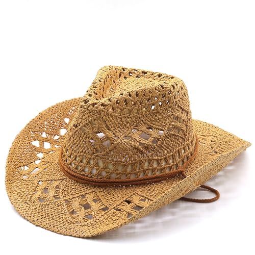 pvucpot Cowboyhut Strohhat Damen Herren Western Cowboy Hut Cowgirl Hüte Panamahut Westernhut Luftiger Sommerhut Sonnenhut Strandhut Texas Hut Leicht Sommerhut Leichter von pvucpot