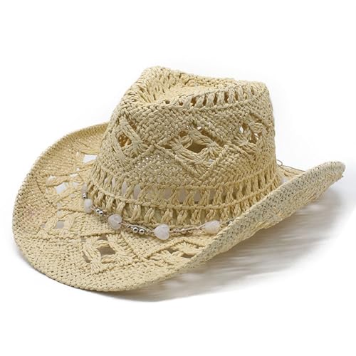 pvucpot Cowboyhut Strohhat Damen Herren Western Cowboy Hut Cowgirl Hüte Panamahut Westernhut Luftiger Sommerhut Sonnenhut Strandhut Texas Hut Leicht Sommerhut Leichter von pvucpot
