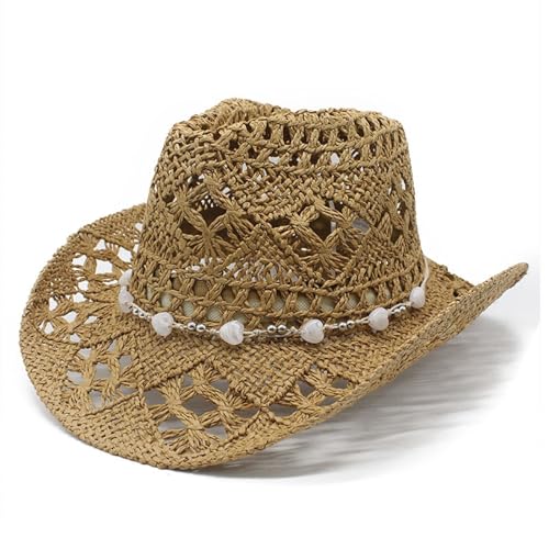pvucpot Cowboyhut Strohhat Damen Herren Western Cowboy Hut Cowgirl Hüte Panamahut Westernhut Luftiger Sommerhut Sonnenhut Strandhut Texas Hut Leicht Sommerhut Leichter von pvucpot