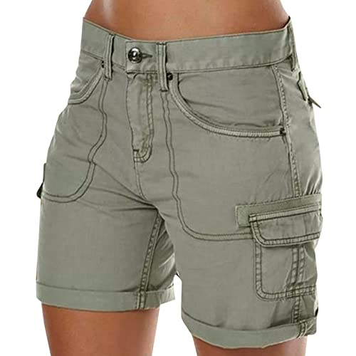 pvucpot Damen Cargo Shorts Militär Kurze Hosen Multi Taschen Hoch Tailliert Freizeithose Outdoorhose Arbeitshose Bermuda Shorts Outdoor Wandern Shorts Damen Shorts Sommer Mode von pvucpot