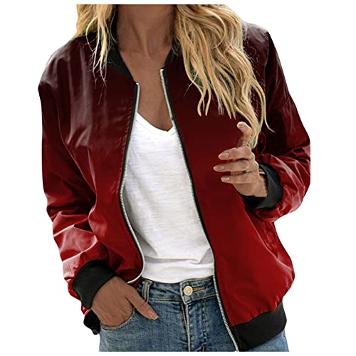 pvucpot Damen Casual Jacke Langarm Bomberjacke Reißverschluss Stehkragen Outwear Kurz Coat Herbst Frühling Casual Jacke Vintage Baseballkragen Jacke Langarm Outwear Kurz Coat Herbst Übergangsjacke von pvucpot